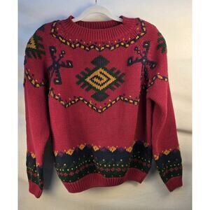 Vintage Accordeon Ladies Medium Handknit Sweater 1980s Shoulder Pads Cozy Warm